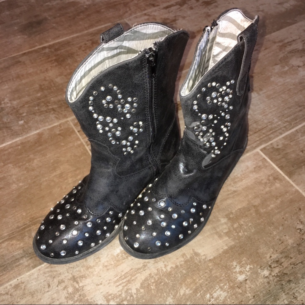 Justice Black Rhinestone Boots Size 2 - Picture 2 of 7